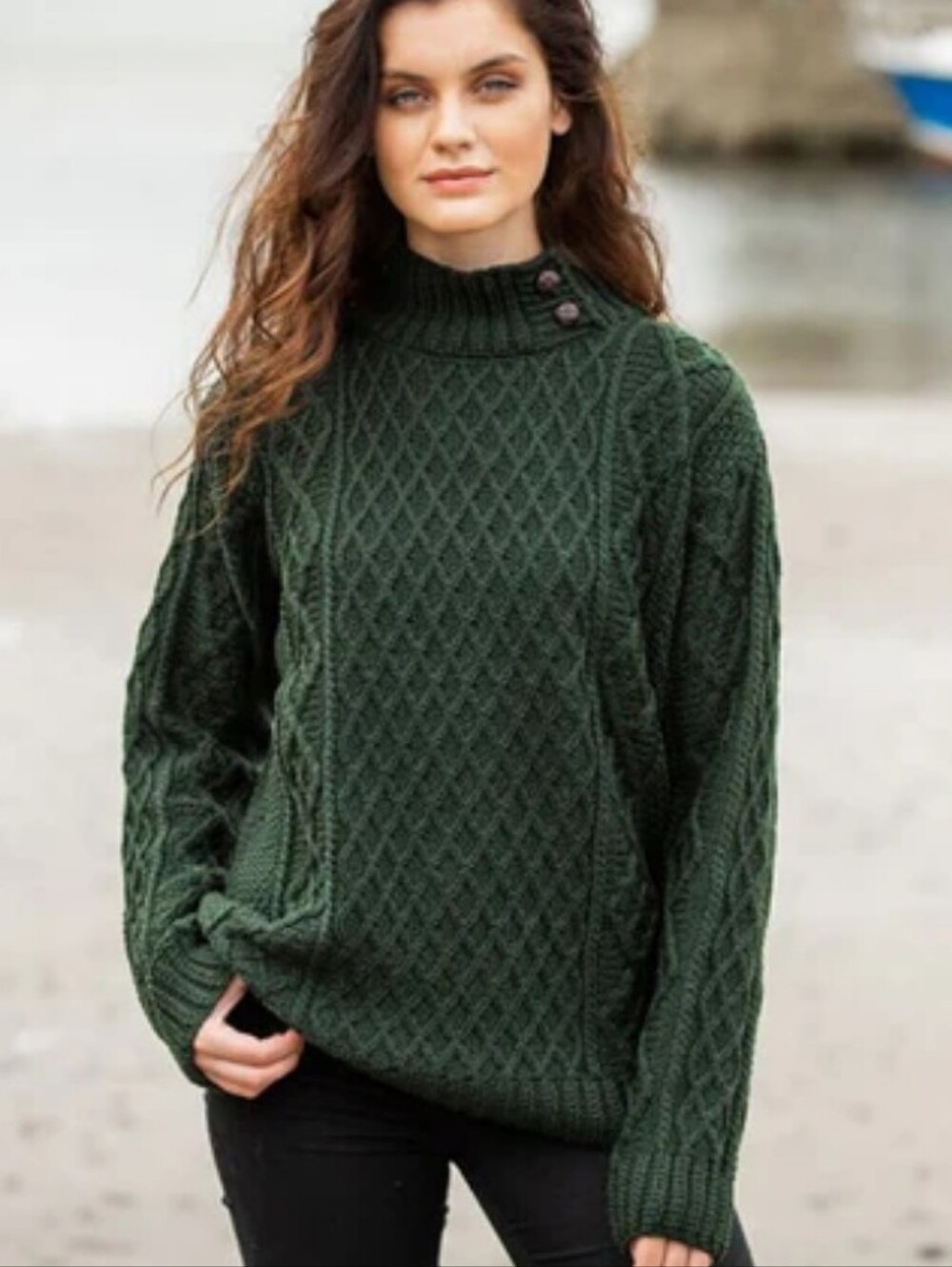 NEW The Irish Store Women's Classic Fisherman Button-Mock Sweater